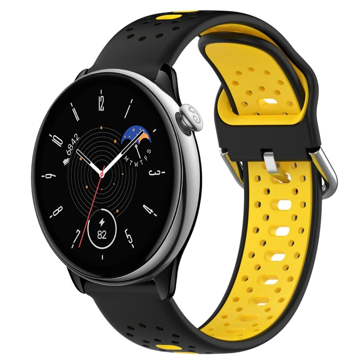 For Amazfit GTR Mini 20mm Breathable Two-Color Silicone Watch Band(Black+Yellow) - Watch Bands by PMC Jewellery | Online Shopping South Africa | PMC Jewellery