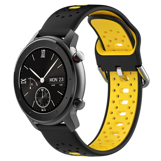 For Amazfit GTR 42mm 20mm Breathable Two-Color Silicone Watch Band(Black+Yellow) -  by PMC Jewellery | Online Shopping South Africa | PMC Jewellery