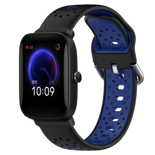 For Amazfit Pop 20mm Breathable Two-Color Silicone Watch Band(Black+Blue) -  by PMC Jewellery | Online Shopping South Africa | PMC Jewellery