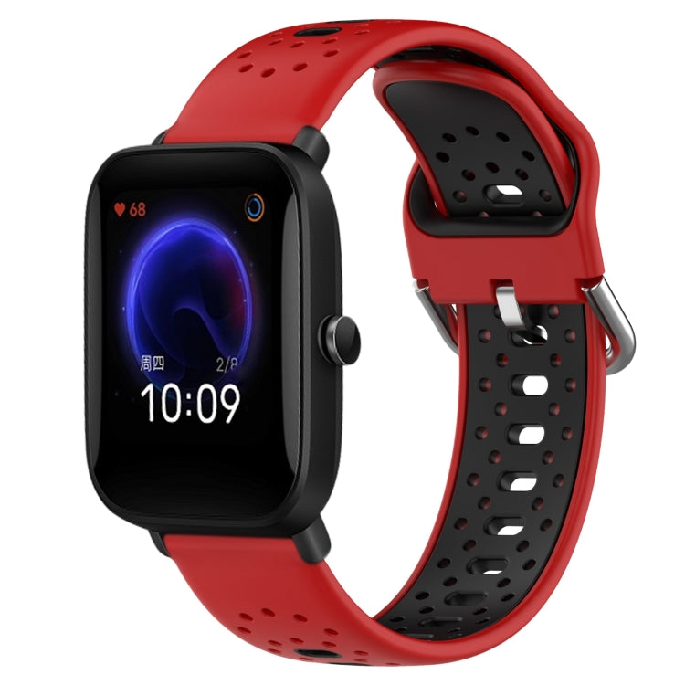 For Amazfit Pop 20mm Breathable Two-Color Silicone Watch Band(Red+Black) - Watch Bands by PMC Jewellery | Online Shopping South Africa | PMC Jewellery