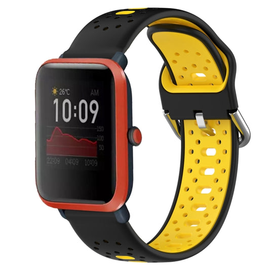 For Amazfit Bip 1S 20mm Breathable Two-Color Silicone Watch Band(Black+Yellow) -  by PMC Jewellery | Online Shopping South Africa | PMC Jewellery