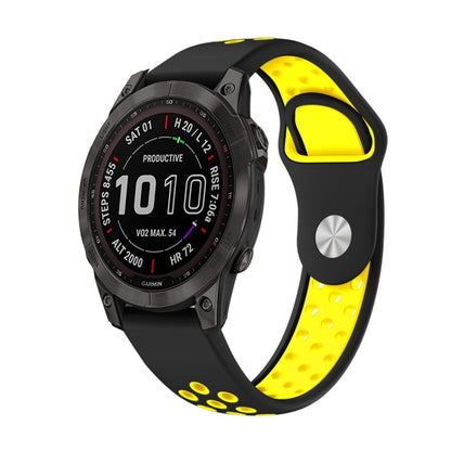 For Garmin Fenix 7 22mm Sports Breathable Silicone Watch Band(Black+Yellow) - Watch Bands by PMC Jewellery | Online Shopping South Africa | PMC Jewellery