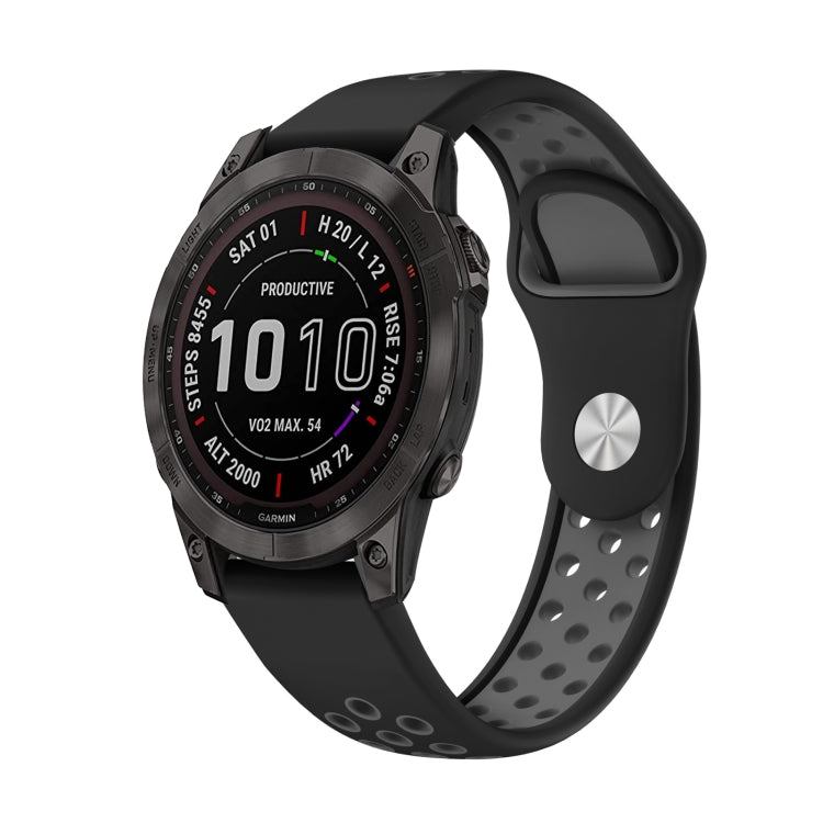 For Garmin Fenix 7 Sapphire Solar 22mm Sports Breathable Silicone Watch Band(Black+Grey) - Watch Bands by PMC Jewellery | Online Shopping South Africa | PMC Jewellery