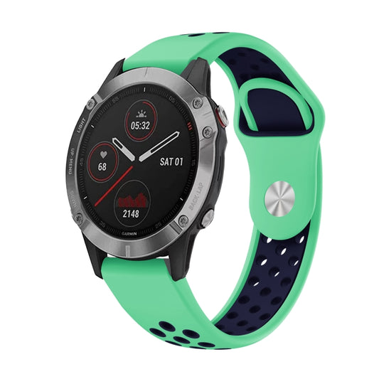 For Garmin Fenix 6 GPS 22mm Sports Breathable Silicone Watch Band(Mint Green+Midnight Blue) -  by PMC Jewellery | Online Shopping South Africa | PMC Jewellery