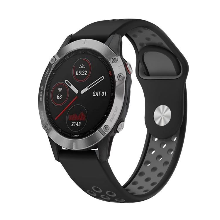 For Garmin Fenix 6 GPS 22mm Sports Breathable Silicone Watch Band(Black+Grey) -  by PMC Jewellery | Online Shopping South Africa | PMC Jewellery