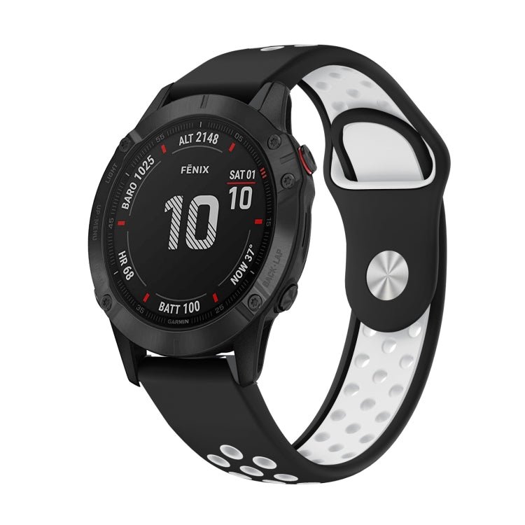 For Garmin Fenix 6 Pro GPS 22mm Sports Breathable Silicone Watch Band(Black+White) -  by PMC Jewellery | Online Shopping South Africa | PMC Jewellery