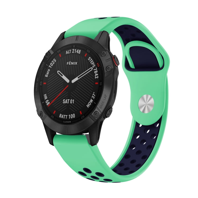 For Garmin Fenix 6 Sapphire GPS 22mm Sports Breathable Silicone Watch Band(Mint Green+Midnight Blue) -  by PMC Jewellery | Online Shopping South Africa | PMC Jewellery