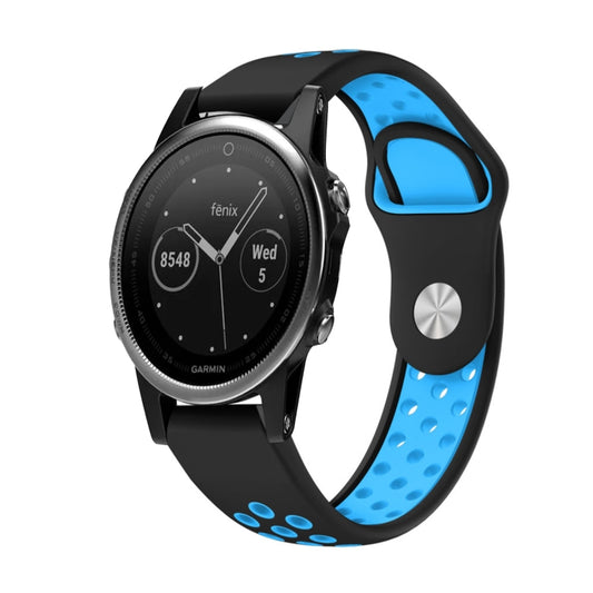 For Garmin Fenix 5 22mm Sports Breathable Silicone Watch Band(Black+Blue) -  by PMC Jewellery | Online Shopping South Africa | PMC Jewellery