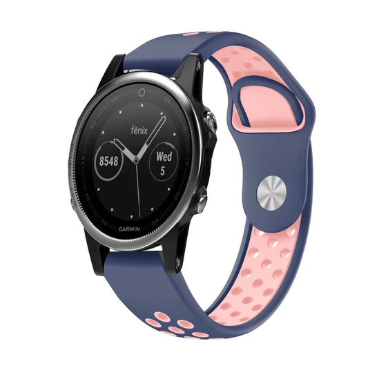 For Garmin Fenix 5 22mm Sports Breathable Silicone Watch Band(Midnight Blue+Pink) -  by PMC Jewellery | Online Shopping South Africa | PMC Jewellery