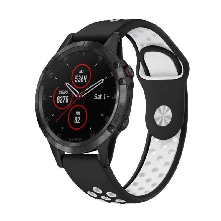 For Garmin Fenix 5 Plus 22mm Sports Breathable Silicone Watch Band(Black+White) -  by PMC Jewellery | Online Shopping South Africa | PMC Jewellery