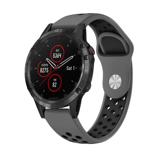 For Garmin Fenix 5 Plus 22mm Sports Breathable Silicone Watch Band(Grey+Black) -  by PMC Jewellery | Online Shopping South Africa | PMC Jewellery