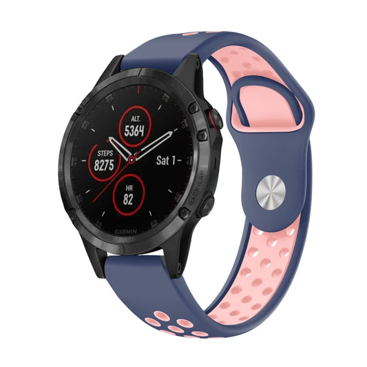 For Garmin Fenix 5 Plus 22mm Sports Breathable Silicone Watch Band(Midnight Blue+Pink) -  by PMC Jewellery | Online Shopping South Africa | PMC Jewellery