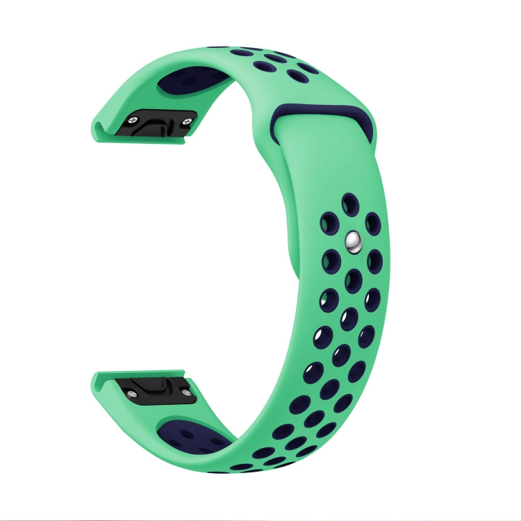 For Garmin Quatix 5 22mm Sports Breathable Silicone Watch Band(Mint Green+Midnight Blue) -  by PMC Jewellery | Online Shopping South Africa | PMC Jewellery