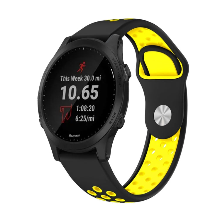 For Garmin Forerunner 945 22mm Sports Breathable Silicone Watch Band(Black+Yellow) -  by PMC Jewellery | Online Shopping South Africa | PMC Jewellery