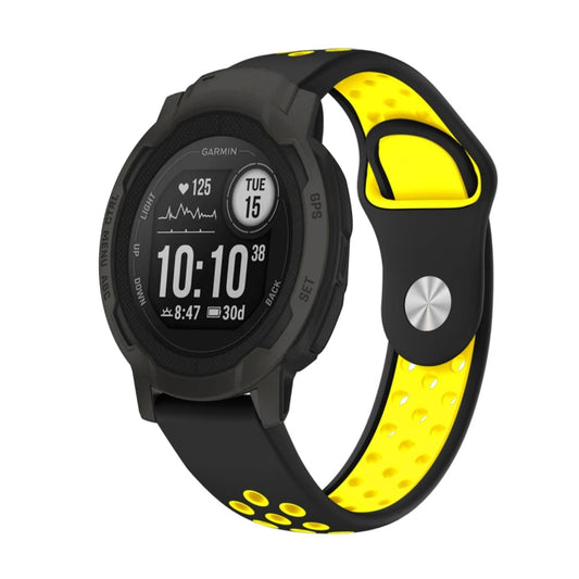 For Garmin Instinct 2 22mm Sports Breathable Silicone Watch Band(Black+Yellow) -  by PMC Jewellery | Online Shopping South Africa | PMC Jewellery