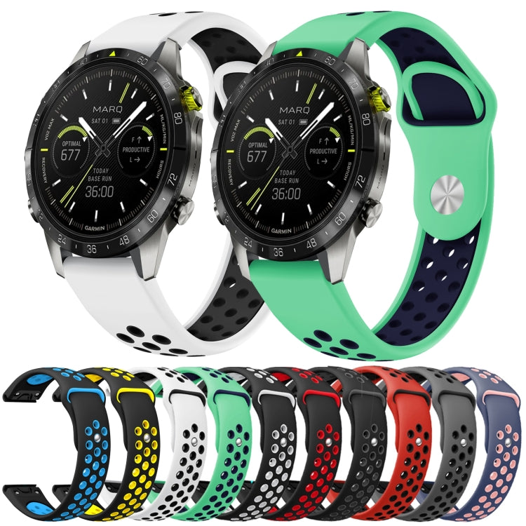 For Garmin Fenix 7 22mm Sports Breathable Silicone Watch Band(Mint Green+Midnight Blue) - Watch Bands by PMC Jewellery | Online Shopping South Africa | PMC Jewellery