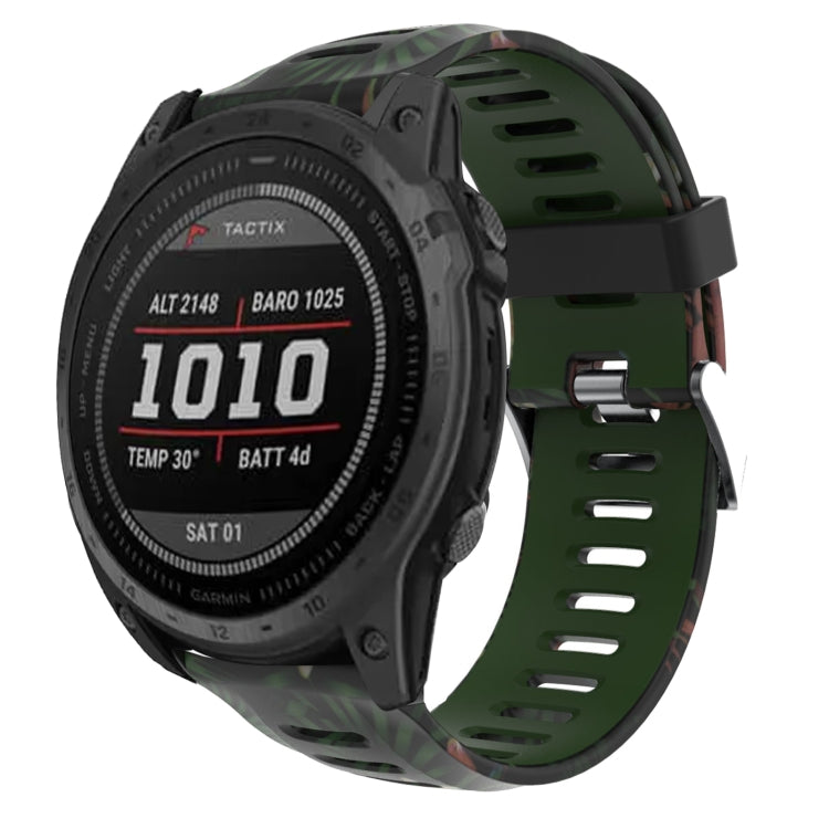 For Garmin Tactix 7 26mm Camouflage Printed Silicone Watch Band(Army Green+Bamboo Camouflage) -  by PMC Jewellery | Online Shopping South Africa | PMC Jewellery