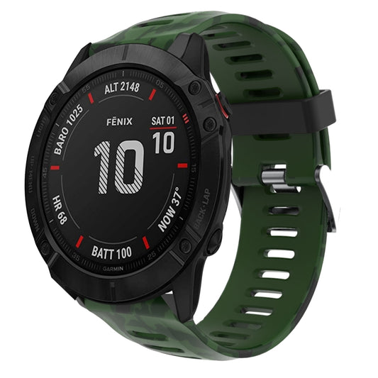 For Garmin Fenix 6X 26mm Camouflage Printed Silicone Watch Band(Army Green+Army Camouflage) -  by PMC Jewellery | Online Shopping South Africa | PMC Jewellery