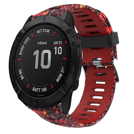 For Garmin Fenix 6X Pro 26mm Camouflage Printed Silicone Watch Band(Red+Jellyfish Camouflage) -  by PMC Jewellery | Online Shopping South Africa | PMC Jewellery