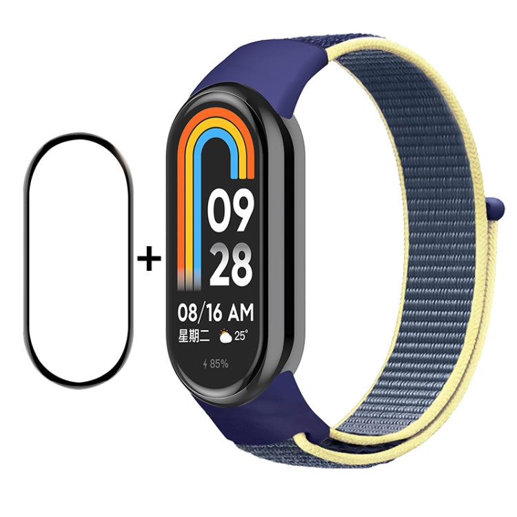 For Xiaomi Mi Band 8 ENKAY Hat-Prince 2 in 1 Set Full Coverage Screen Protector + Nylon Loop Watch Band(Blue+Yellow) - Watch Bands by ENKAY | Online Shopping South Africa | PMC Jewellery | Buy Now Pay Later Mobicred