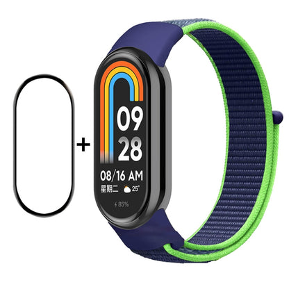 For Xiaomi Mi Band 8 ENKAY Hat-Prince 2 in 1 Set Full Coverage Screen Protector + Nylon Loop Watch Band(Blue+Green) - Watch Bands by ENKAY | Online Shopping South Africa | PMC Jewellery | Buy Now Pay Later Mobicred