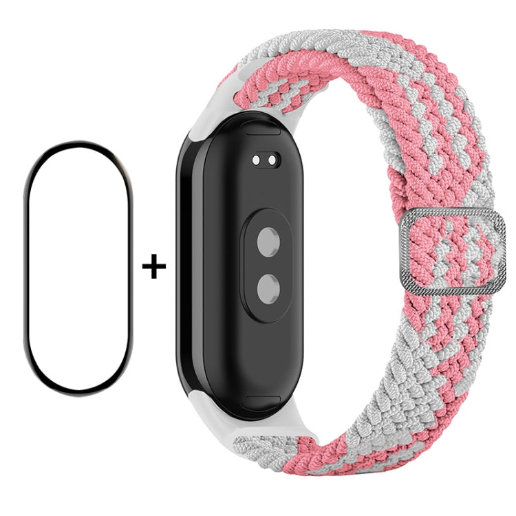 For Xiaomi Mi Band 8 ENKAY Hat-Prince 2 in 1 Set Full Coverage Screen Protector + Elastic Braided Nylon Watch Band(Pink White) - Watch Bands by ENKAY | Online Shopping South Africa | PMC Jewellery | Buy Now Pay Later Mobicred