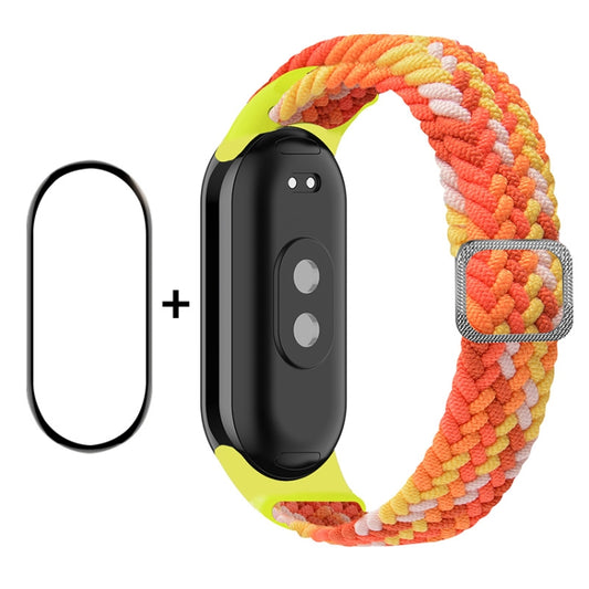 For Xiaomi Mi Band 8 ENKAY Hat-Prince 2 in 1 Set Full Coverage Screen Protector + Elastic Braided Nylon Watch Band(Colorful Orange) -  by ENKAY | Online Shopping South Africa | PMC Jewellery