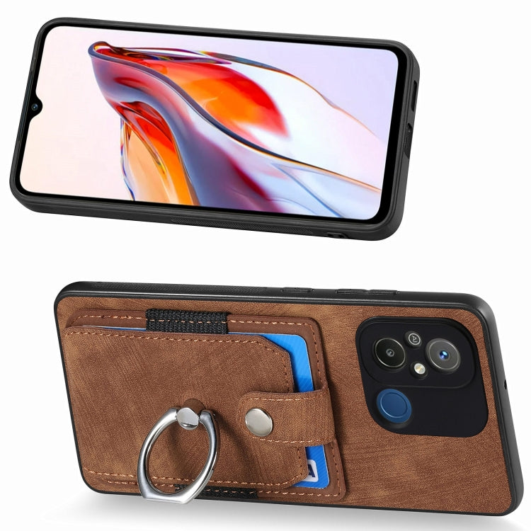 For Redmi 12C Retro Skin-feel Ring Card Wallet Phone Case(Brown) - free shipping - PMC TechLife - Order now!
