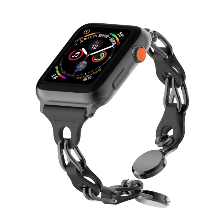 For Apple Watch 2 38mm Hollow Leather Chain Magnetic Buckle Watch Band(Black) - Watch Bands by PMC Jewellery | Online Shopping South Africa | PMC Jewellery