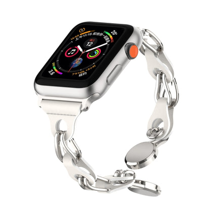 For Apple Watch 38mm Hollow Leather Chain Magnetic Buckle Watch Band(White) - Watch Bands by PMC Jewellery | Online Shopping South Africa | PMC Jewellery