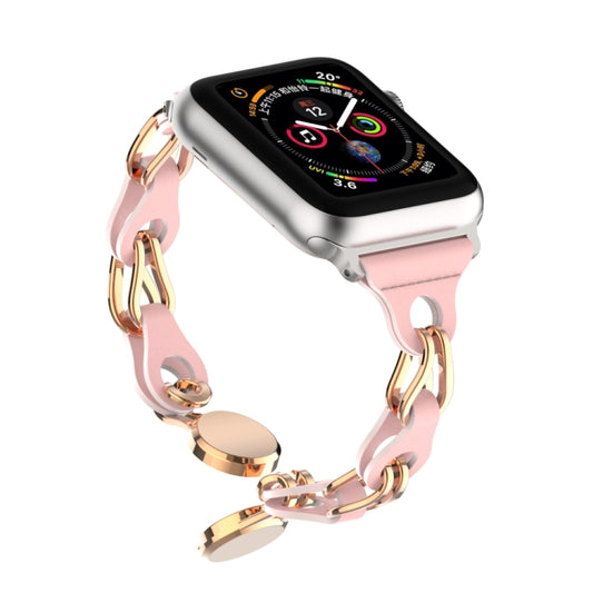 For Apple Watch 3 38mm Hollow Leather Chain Magnetic Buckle Watch Band(Pink) - Watch Bands by PMC Jewellery | Online Shopping South Africa | PMC Jewellery