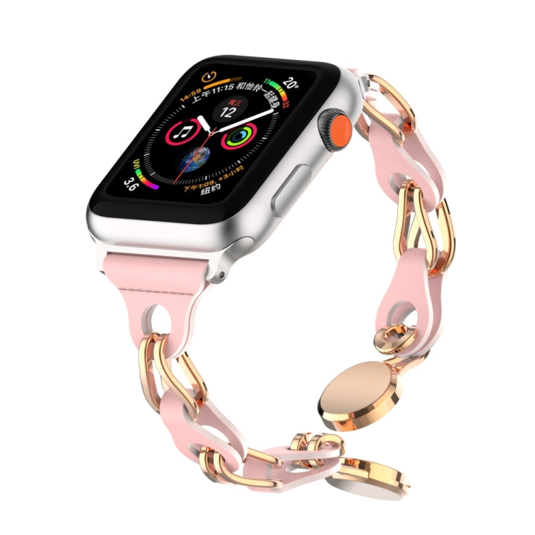 For Apple Watch 3 38mm Hollow Leather Chain Magnetic Buckle Watch Band(Pink) - Watch Bands by PMC Jewellery | Online Shopping South Africa | PMC Jewellery