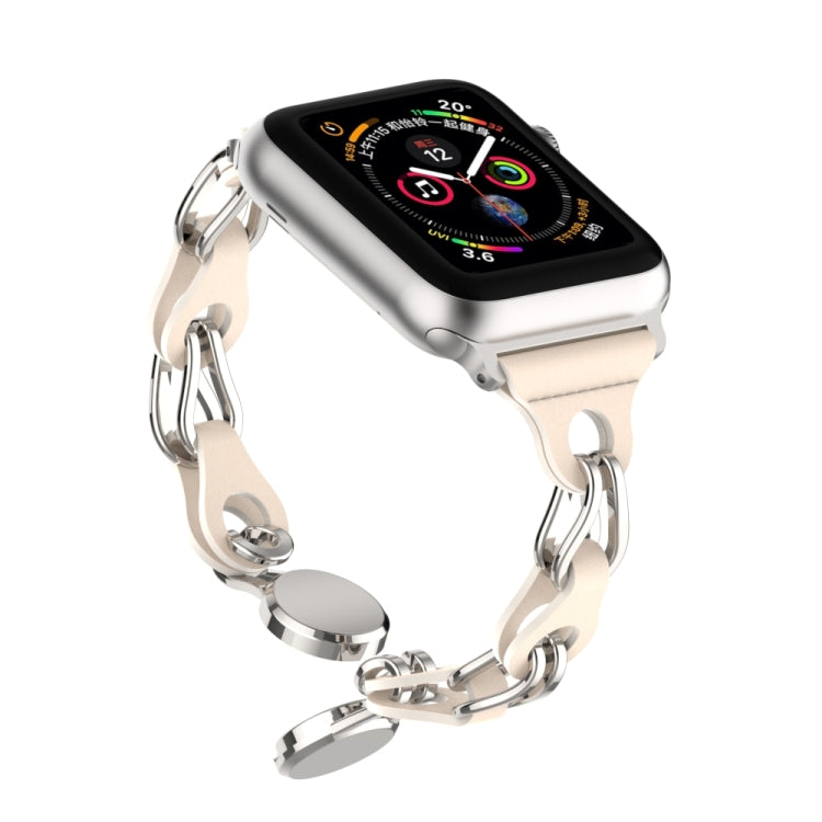 For Apple Watch 3 38mm Hollow Leather Chain Magnetic Buckle Watch Band(Starlight Color) - Watch Bands by PMC Jewellery | Online Shopping South Africa | PMC Jewellery