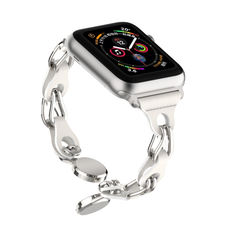 For Apple Watch 4 40mm Hollow Leather Chain Magnetic Buckle Watch Band(White) - Watch Bands by PMC Jewellery | Online Shopping South Africa | PMC Jewellery