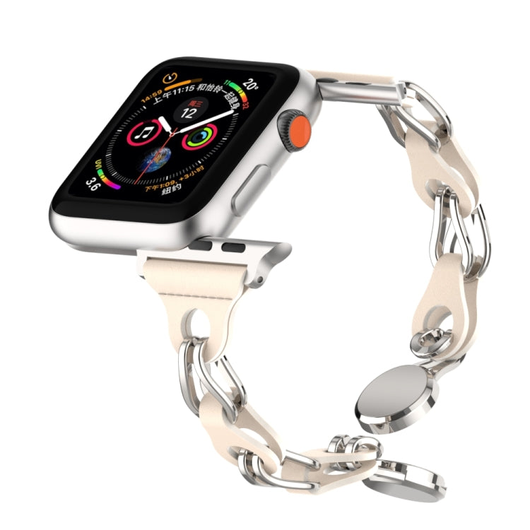 For Apple Watch 4 40mm Hollow Leather Chain Magnetic Buckle Watch Band(Starlight Color) - Watch Bands by PMC Jewellery | Online Shopping South Africa | PMC Jewellery