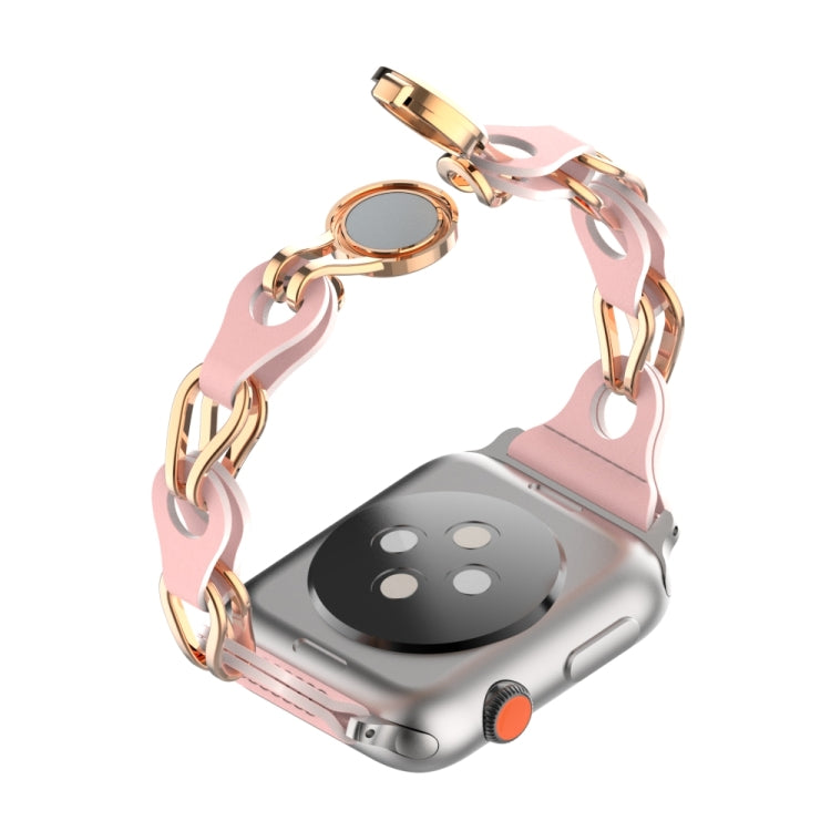 For Apple Watch 5 44mm Hollow Leather Chain Magnetic Buckle Watch Band(Pink) - Watch Bands by PMC Jewellery | Online Shopping South Africa | PMC Jewellery