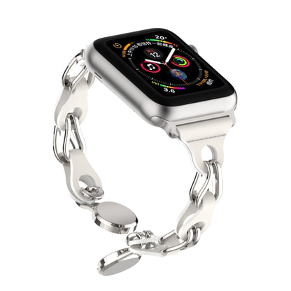 For Apple Watch 6 44mm Hollow Leather Chain Magnetic Buckle Watch Band(White) - Watch Bands by PMC Jewellery | Online Shopping South Africa | PMC Jewellery