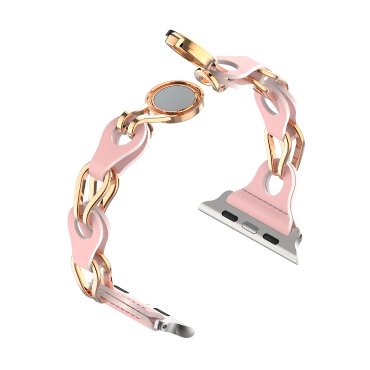 For Apple Watch 6 44mm Hollow Leather Chain Magnetic Buckle Watch Band(Pink) - Watch Bands by PMC Jewellery | Online Shopping South Africa | PMC Jewellery