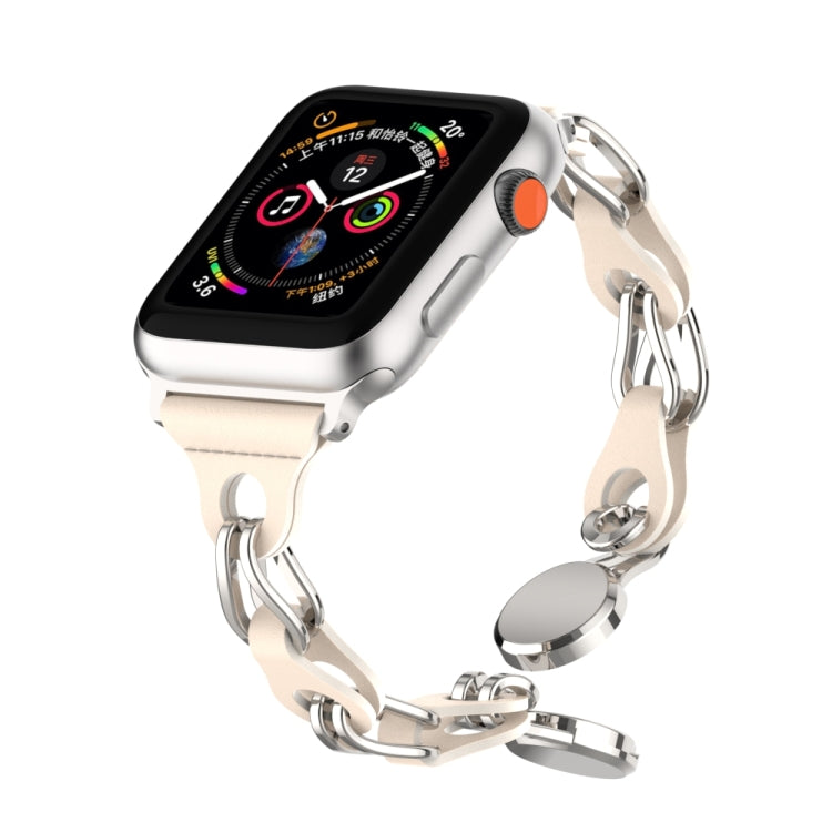 For Apple Watch SE 40mm Hollow Leather Chain Magnetic Buckle Watch Band(Starlight Color) - Watch Bands by PMC Jewellery | Online Shopping South Africa | PMC Jewellery