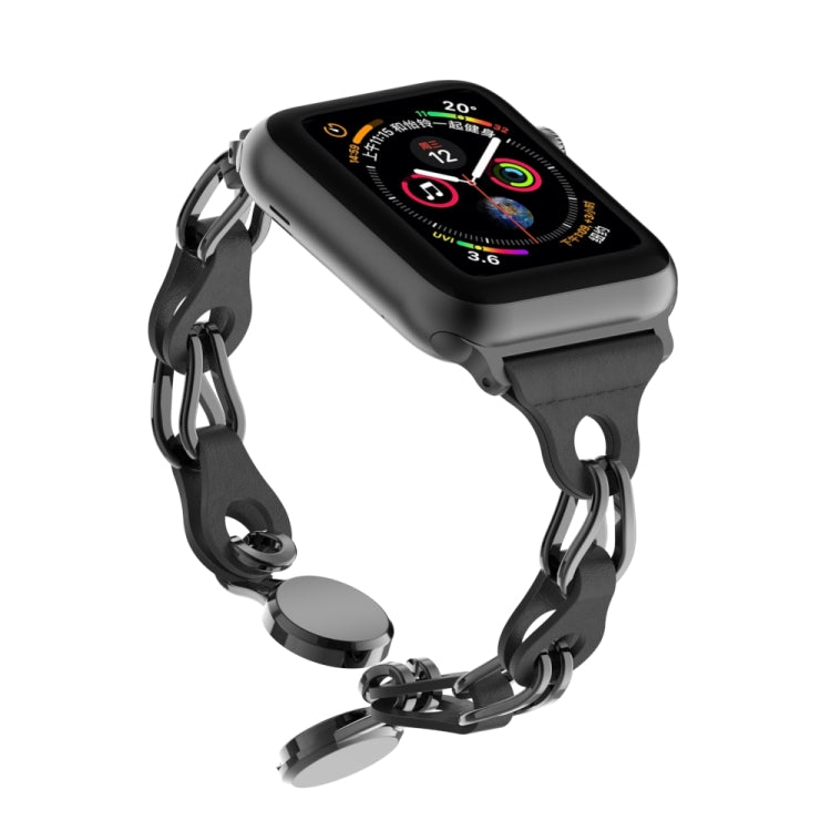 For Apple Watch SE 2022 44mm Hollow Leather Chain Magnetic Buckle Watch Band(Black) - Watch Bands by PMC Jewellery | Online Shopping South Africa | PMC Jewellery