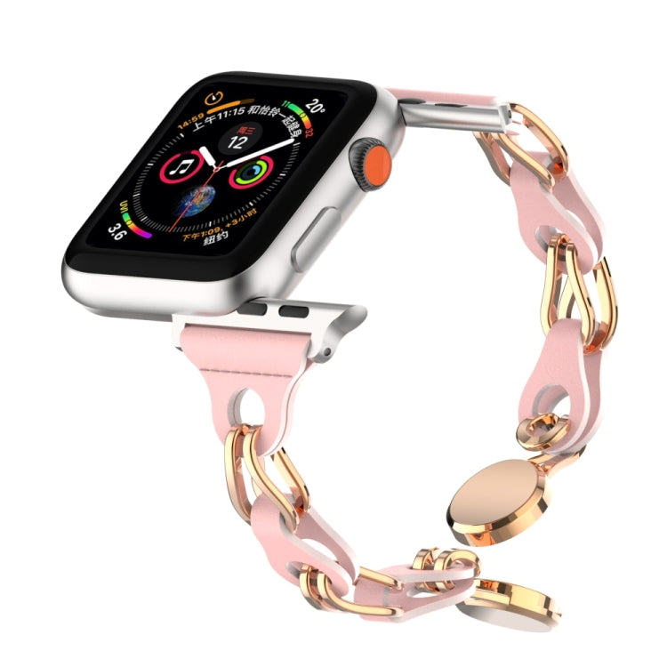 For Apple Watch 7 41mm Hollow Leather Chain Magnetic Buckle Watch Band(Pink) - Watch Bands by PMC Jewellery | Online Shopping South Africa | PMC Jewellery