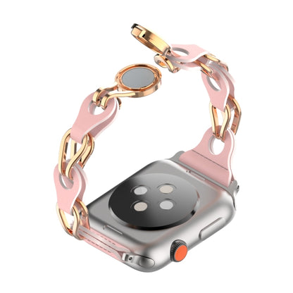 For Apple Watch 7 41mm Hollow Leather Chain Magnetic Buckle Watch Band(Pink) - Watch Bands by PMC Jewellery | Online Shopping South Africa | PMC Jewellery