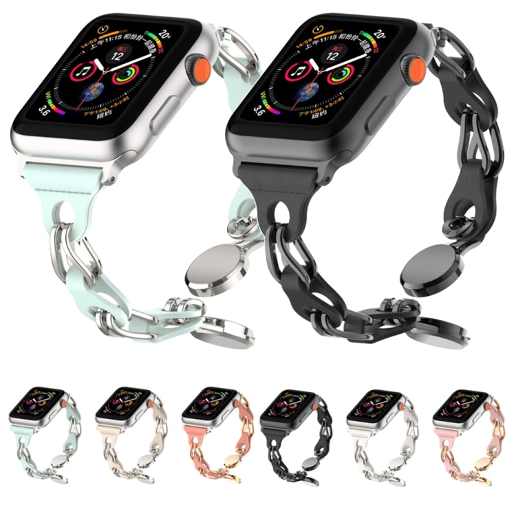 For Apple Watch 8 45mm Hollow Leather Chain Magnetic Buckle Watch Band(Starlight Color) - Watch Bands by PMC Jewellery | Online Shopping South Africa | PMC Jewellery