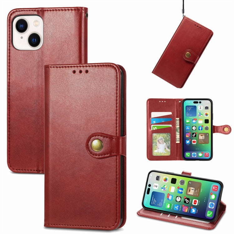 For iPhone 15 Plus Retro Solid Color Buckle Leather Phone Case(Red) - iPhone 15 Plus Cases by PMC Jewellery | Online Shopping South Africa | PMC Jewellery