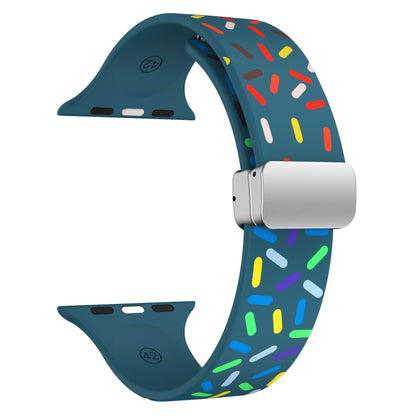 For Apple Watch 8 45mm Rainbow Dots Silicone Magnetic Buckle Watch Band(Blue) - Watch Bands by PMC Jewellery | Online Shopping South Africa | PMC Jewellery