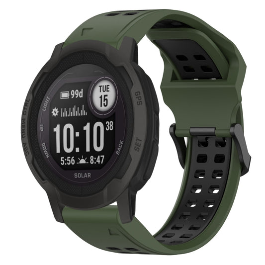 For Garmin  Instinct 2 Solar 22mm Two-Color Reverse Buckle Silicone Watch Band(Army Green+Black) - Watch Bands by PMC Jewellery | Online Shopping South Africa | PMC Jewellery