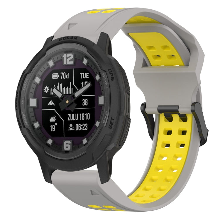 For Garmin Instinct Crossover 22mm Two-Color Reverse Buckle Silicone Watch Band(Grey+Yellow) - Watch Bands by PMC Jewellery | Online Shopping South Africa | PMC Jewellery