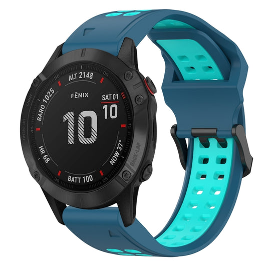 For Garmin Fenix 6 Pro 22mm Two-Color Reverse Buckle Silicone Watch Band(Blue+Teal) - Watch Bands by PMC Jewellery | Online Shopping South Africa | PMC Jewellery