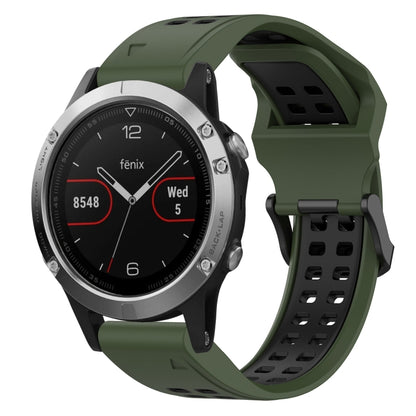 For Garmin Fenix 5 22mm Two-Color Reverse Buckle Silicone Watch Band(Army Green+Black) - Watch Bands by PMC Jewellery | Online Shopping South Africa | PMC Jewellery