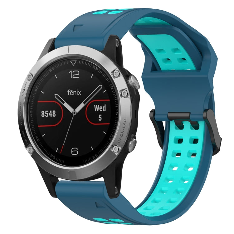 For Garmin Fenix 5 22mm Two-Color Reverse Buckle Silicone Watch Band(Blue+Teal) - Watch Bands by PMC Jewellery | Online Shopping South Africa | PMC Jewellery